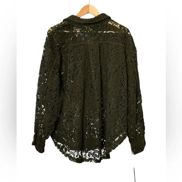 Bibi dark green oversized lace button-down shacket Size Large - Picture 2 of 6